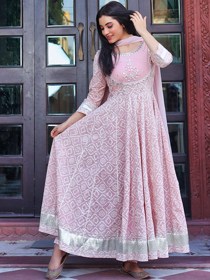 Dhiyona KL Bandhani Printed Gotta Patti Pure Cotton Kurta With Trousers & Dupatta