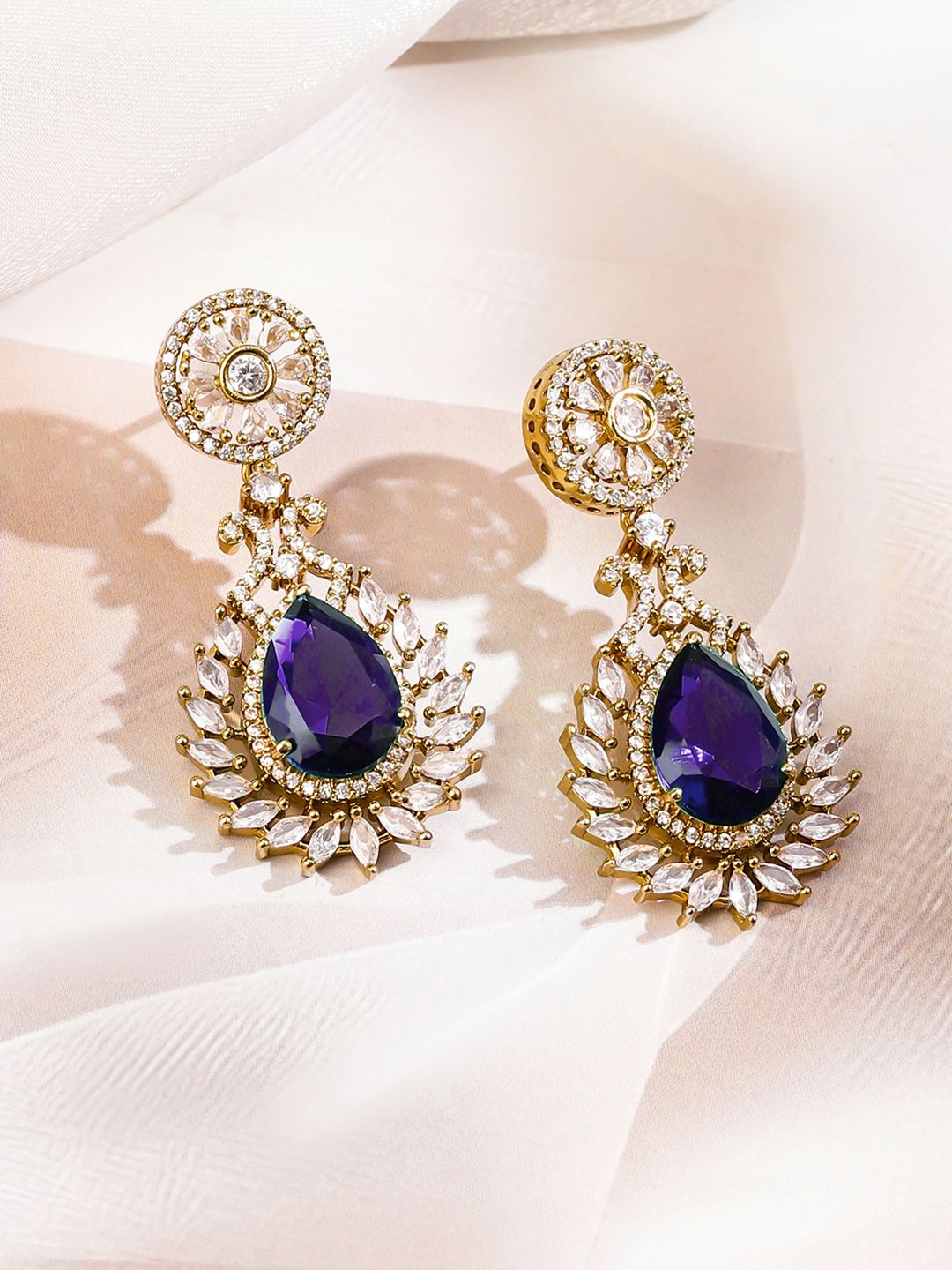 Dhiyona RJ Women's 22K Gold-Plated Blue Sapphire & White Cubic Zirconia Studded Floral Necklace Set