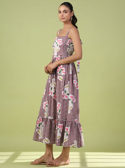 Dhiyona AY Women's Printed Fit & Flared Cotton Maxi Ethnic Dress