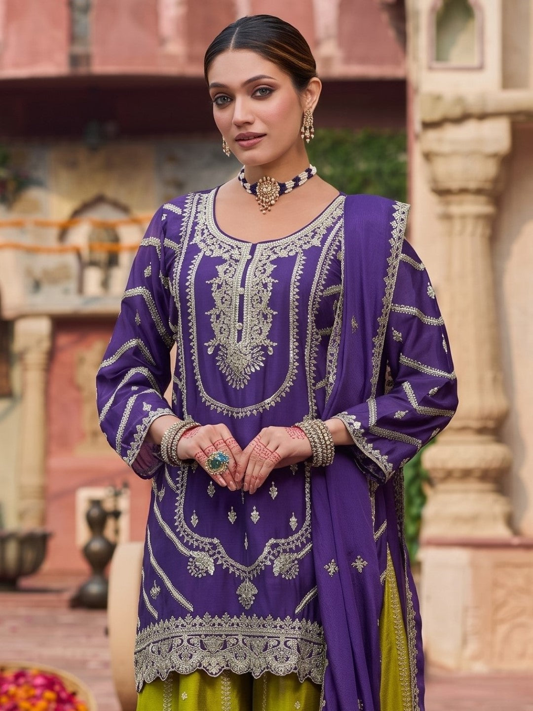 Kanupriya Orchid Fern Full work Suit Set