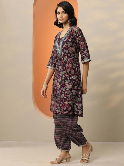 Women Floral Printed Regular Mirror Work Kurta with Salwar & With Dupatta
