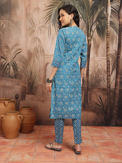 Floral Printed Regular Pure Cotton Kurta with Trousers