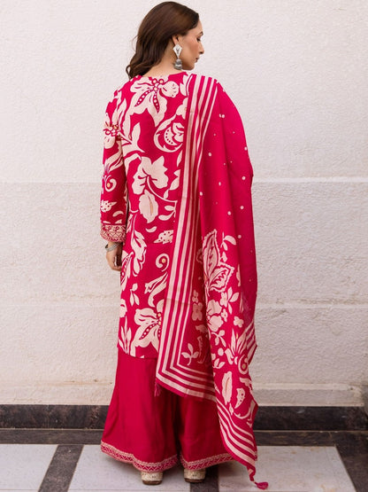 Dhiyona KL Floral Printed V-Neck Kurta with Palazzos & Dupatta