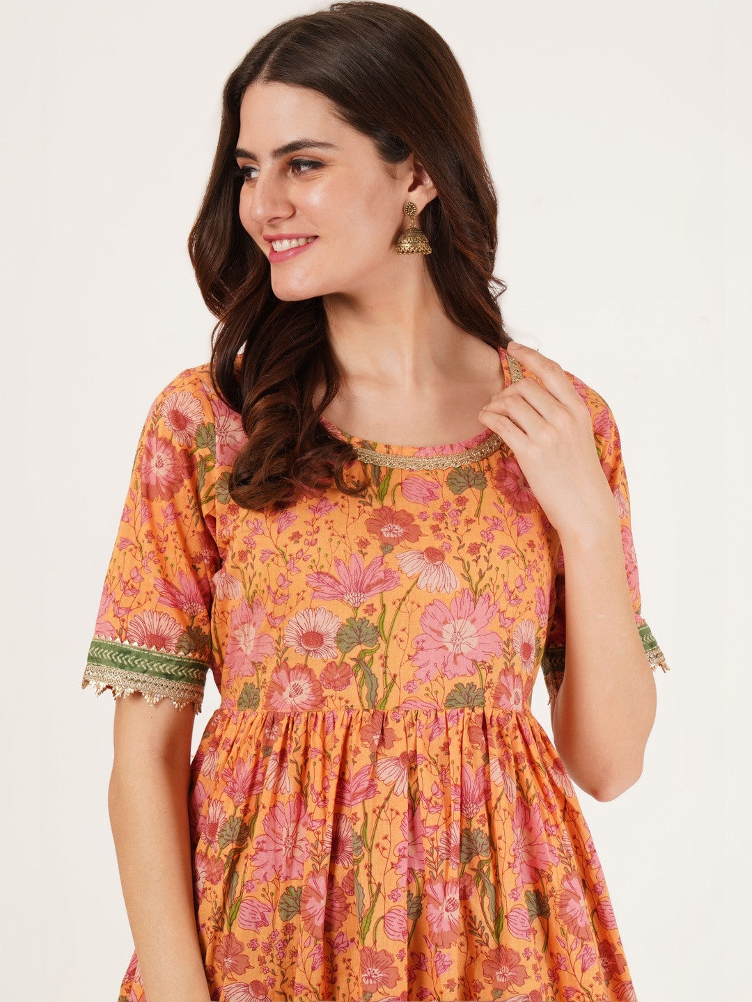Women Floral Printed Regular Gotta Patti Pure Cotton Kurta with Palazzos