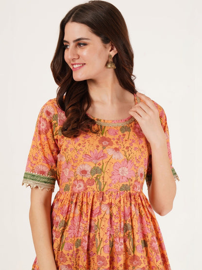 Women Floral Printed Regular Gotta Patti Pure Cotton Kurta with Palazzos
