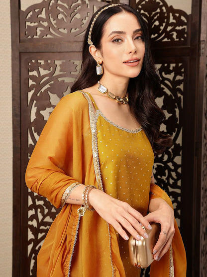 Dhiyona HOP Polka Dotted Sequinned Jashn Kurti with Sharara & With Dupatta
