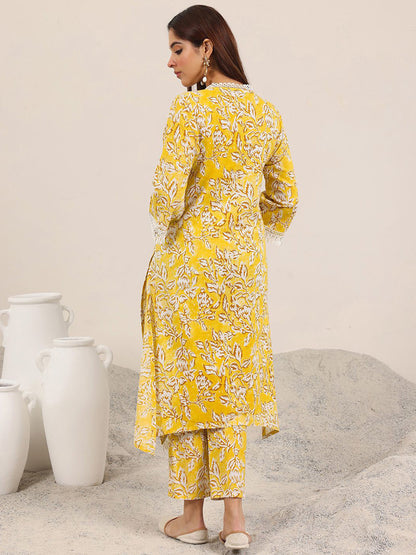 Floral Printed V-Neck A-Line Kurta With Trousers