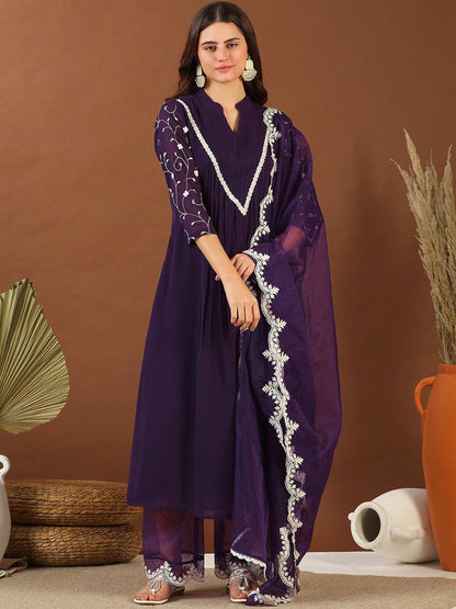 Dhiyona IN Mandarin Collar Kurta With Palazzos & Dupatta