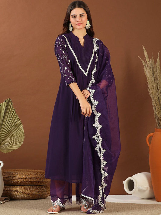Dhiyona IN Mandarin Collar Kurta With Palazzos & Dupatta