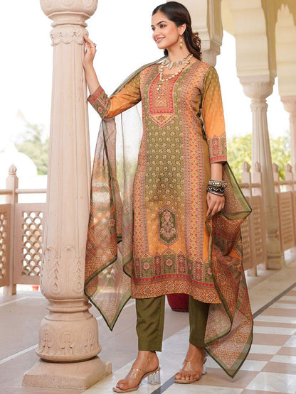 Dhiyona KL Women Ethnic Motifs Printed Regular Kurta with Trousers & With Dupatta