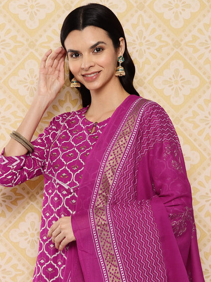 Dhiyona KL Women Printed Regular Kurta with Trousers & Dupatta