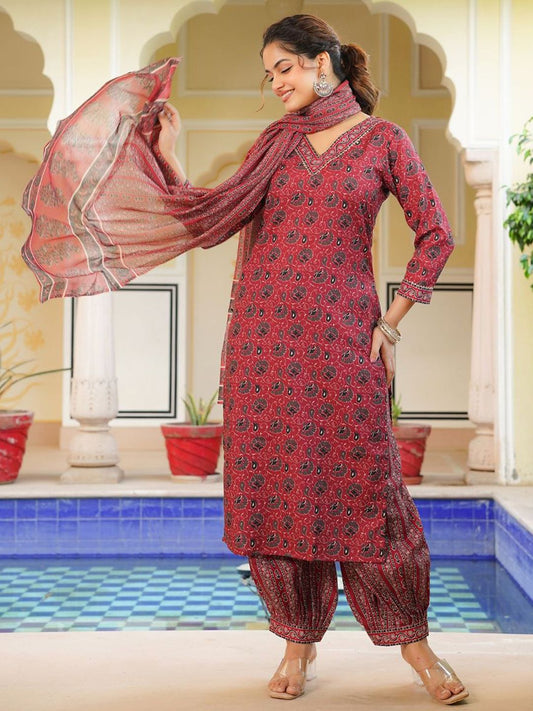 Dhiyona KL Women Floral Printed Kurta with Harem Pant & Dupatta
