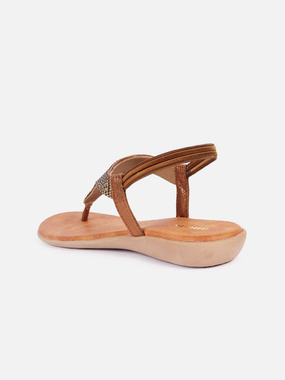 Dhiyona AK Gold-Toned Embellished Open Toe Flats