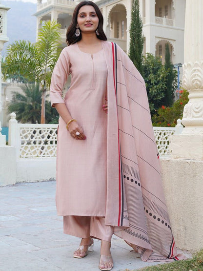 Dhiyona KL Notch Neck Straight Kurta With Palazzos And Dupatta