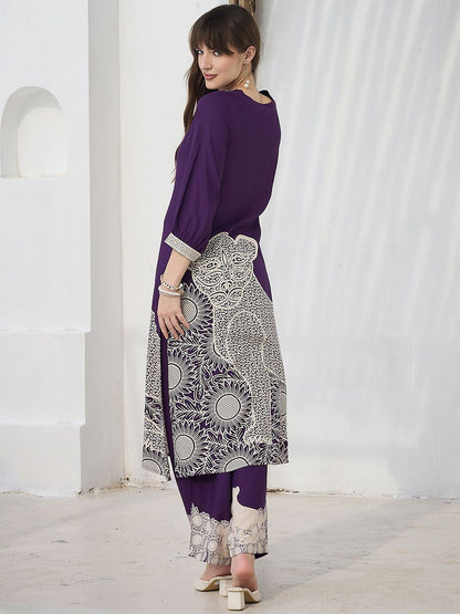 Geometric Printed V-Neck A-Line Kurta & Palazzos