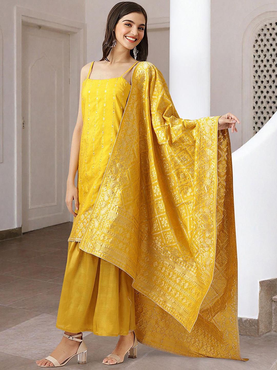 Dhiyona IS Women's Women Ethnic Motifs Printed Regular Kurta with Trousers & With Dupatta