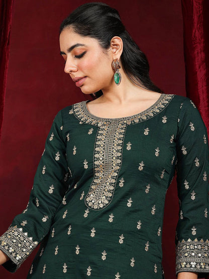 Dhiyona LL Sequinnce Embellished Round Neck Kurta Straight Kurta With Palazzos & Dupatta