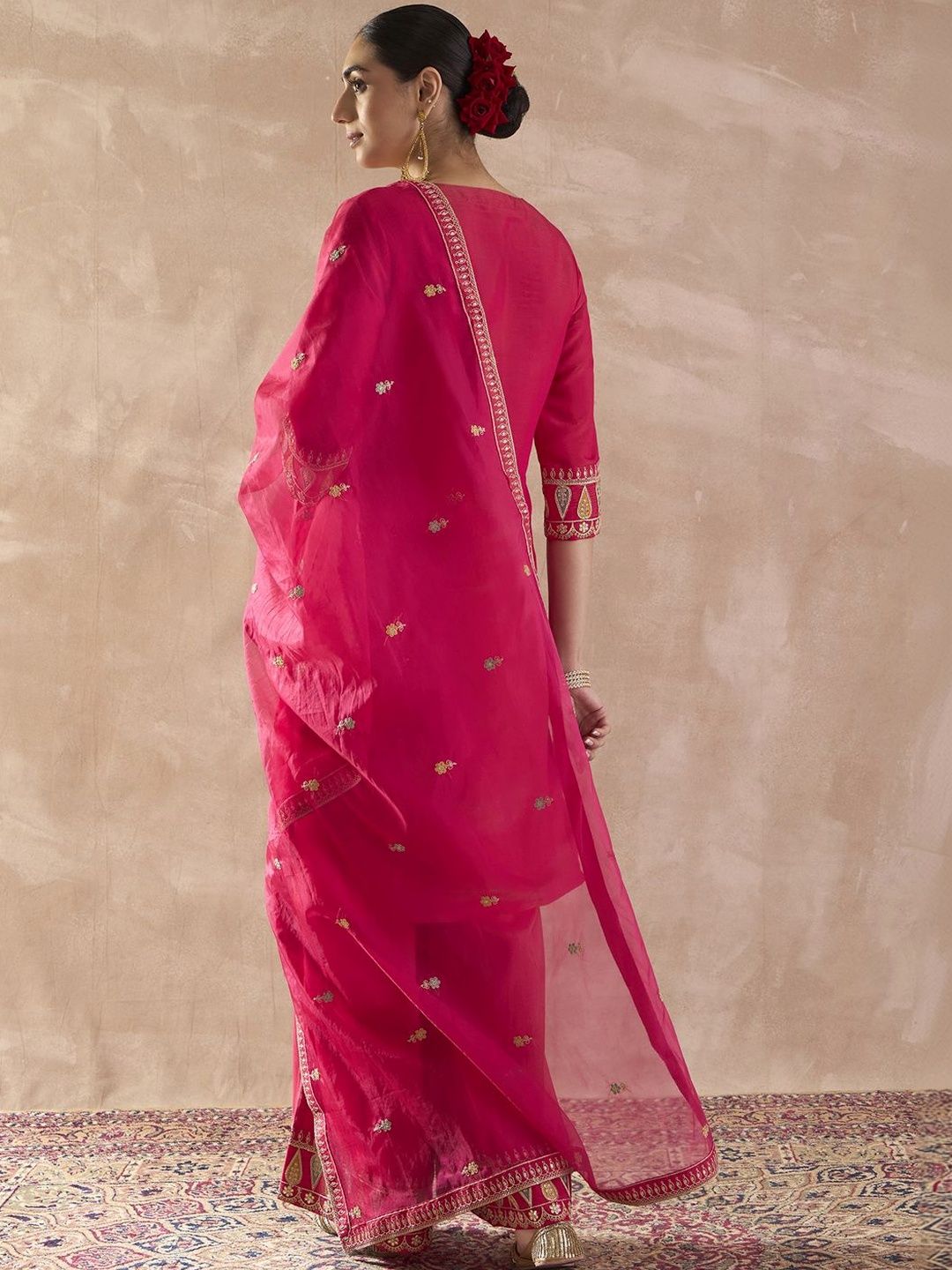 Dhiyona IE Women Ethnic Motifs Embroidered Regular Sequinned Kurta with Palazzos & With Dupatta