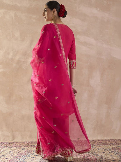 Dhiyona IE Women Ethnic Motifs Embroidered Regular Sequinned Kurta with Palazzos & With Dupatta