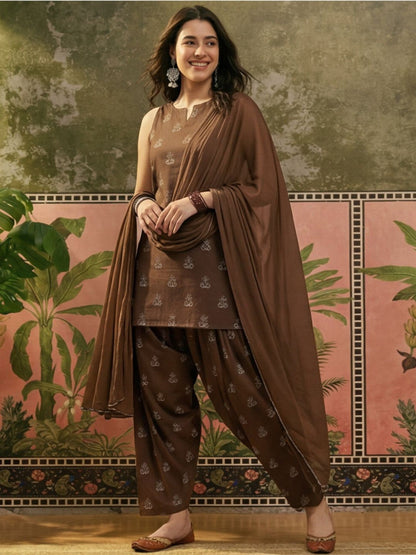 Women Cotton Printed Straight Farshi Salwar Suit Set