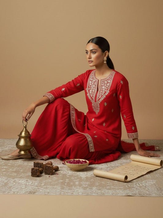 Dhiyona VA Women Ethnic Motifs Embroidered Regular Kurta with Sharara & With Dupatta