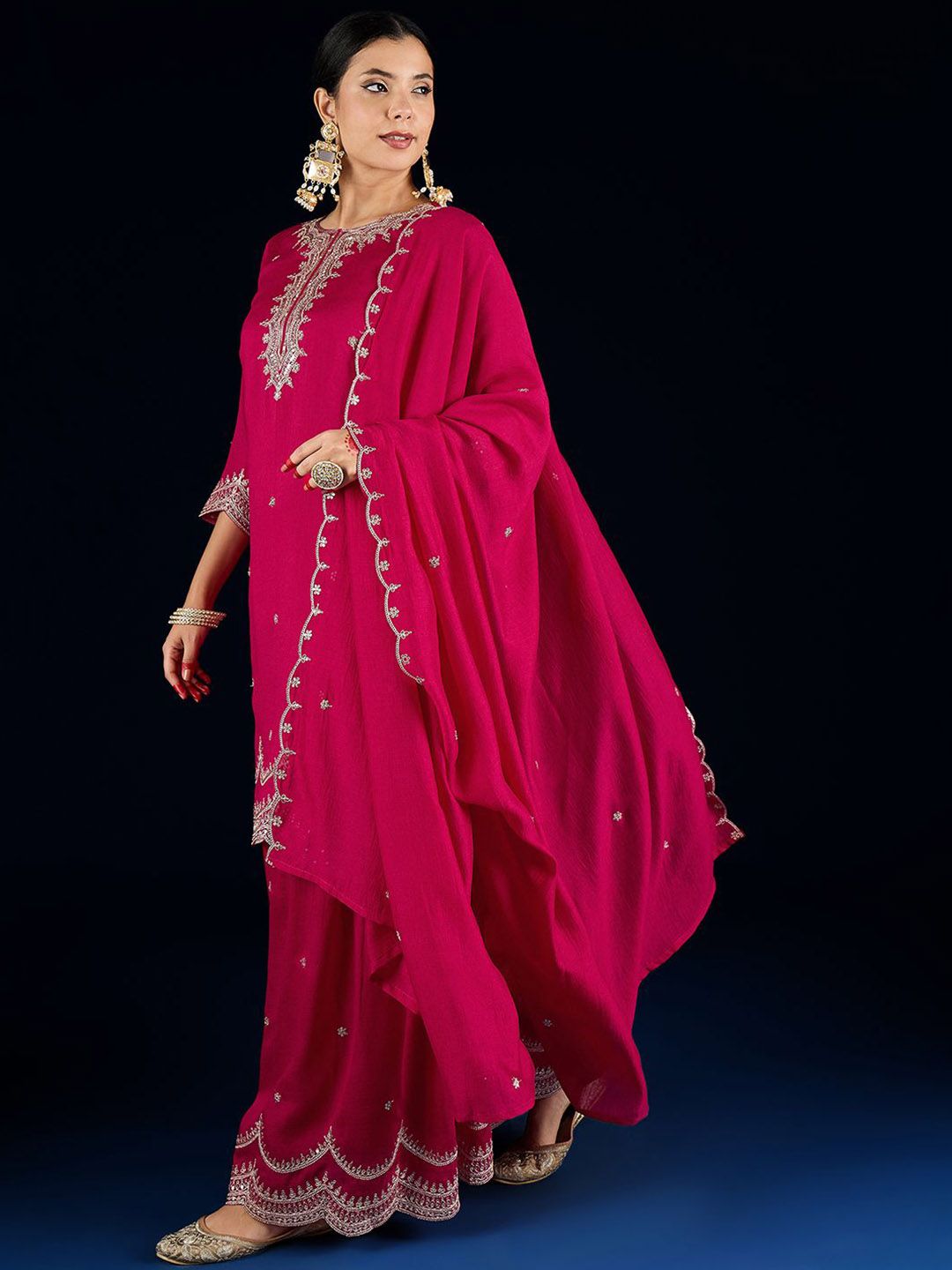 Dhiyona VA Women Ethnic Motifs Embroidered Kurta with Sharara & Dupatta