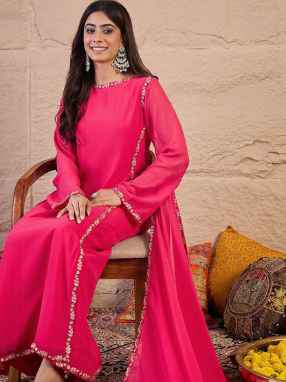 Dhiyona IN Women Floral Embroidered Regular Thread Work Kurta with Palazzos & Dupatta