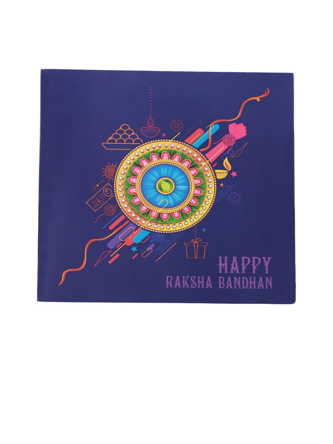Dhiyona Unisex Red Swastik Charm & Beaded Rakhi With Roli Chawal & Greetings Card