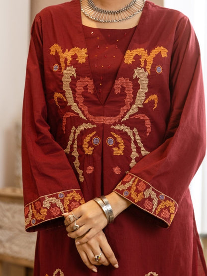 Karen merlot cotton kurta pant set