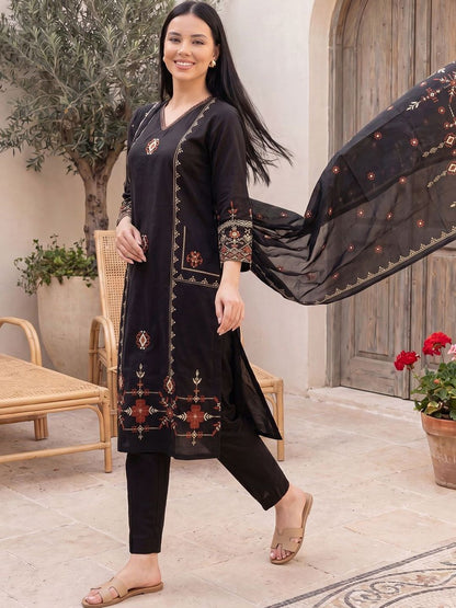Women Ethnic Motifs Embroidered Regular Thread Work Pure Cotton Kurta with Trousers & With Dupatta
