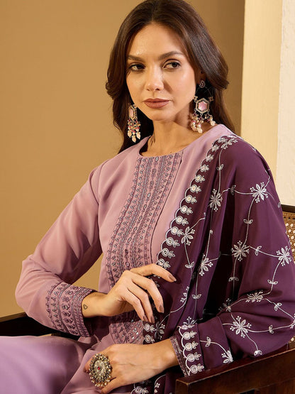 Dhiyona IN Ethnic Motifs Yoke Design Sequinned Straight Kurta With Palazzos & Dupatta