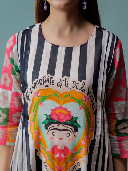 Striped Round Neck Kurta & Trousers