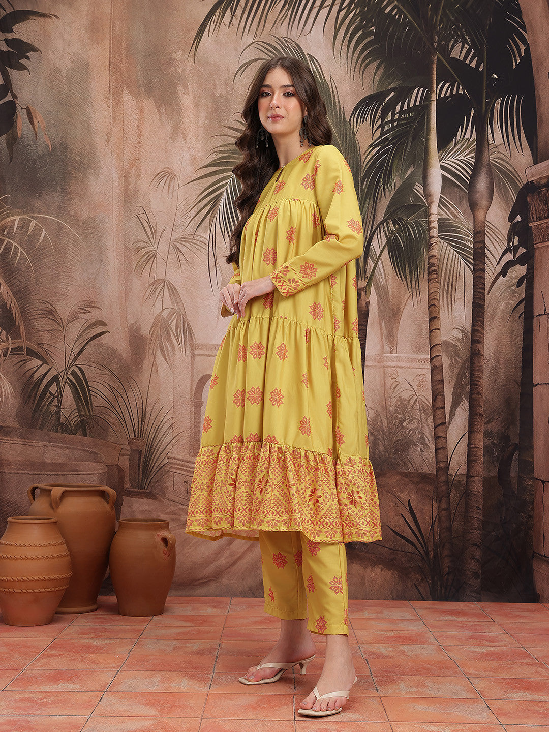 Printed Tiered Kurta with Trousers