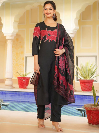 Dhiyona KL Women Animal Printed Kurta with Trousers & Dupatta