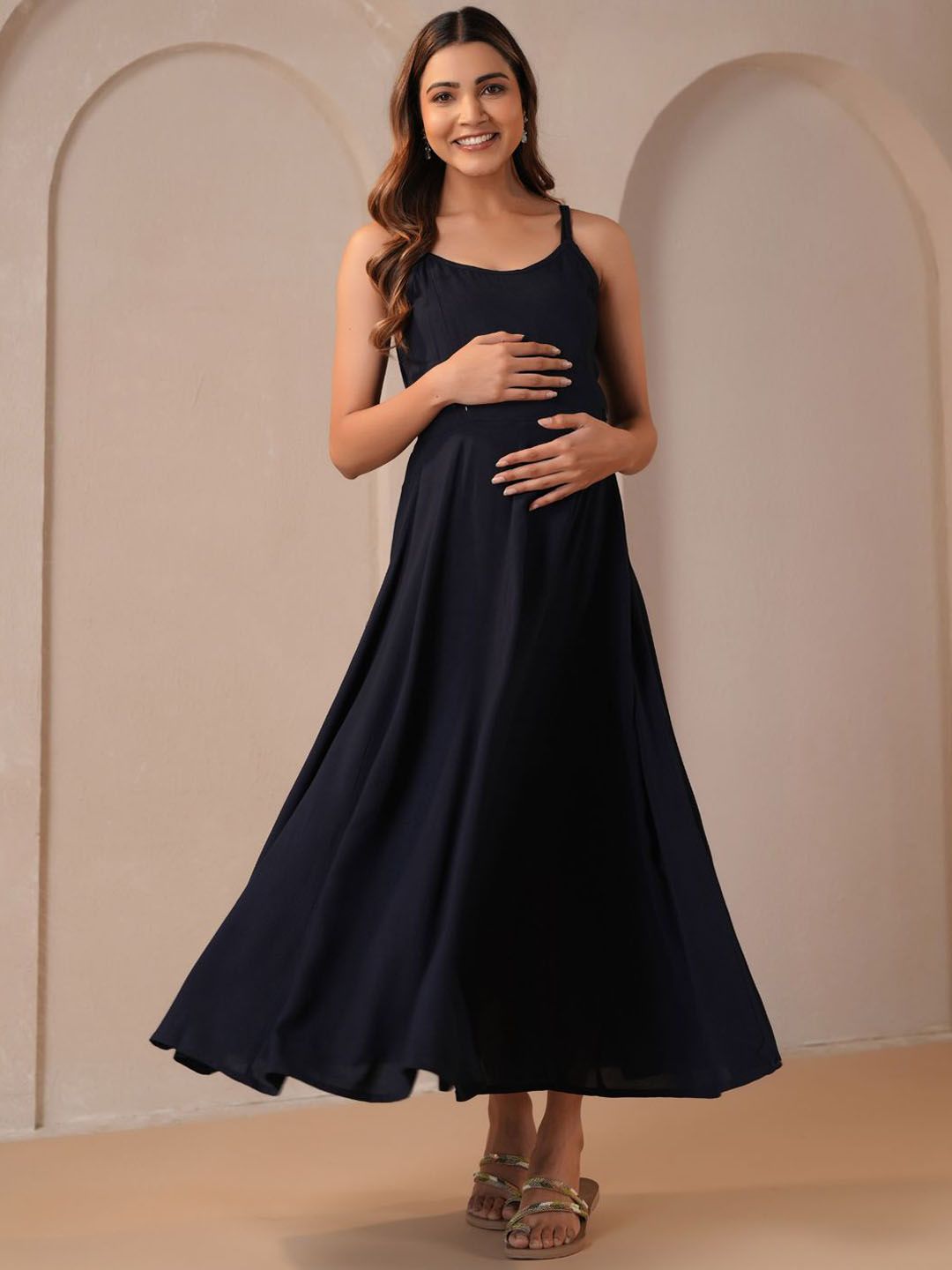 Dhiyona AY Women's Shoulder Strap Neck Maternity Ethnic Dresses With Cape Jacket