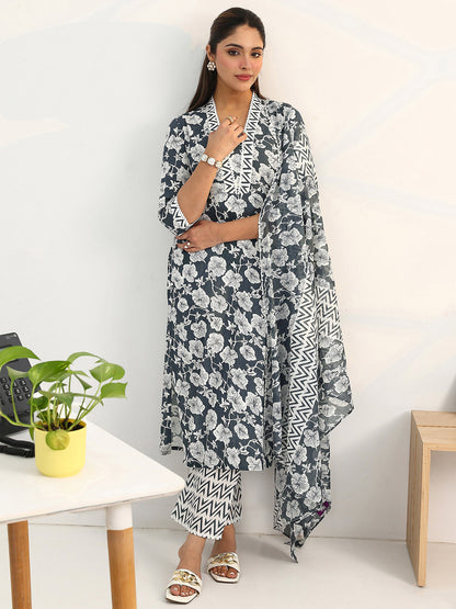Women Floral Printed Regular Kurta with Trousers & With Dupatta