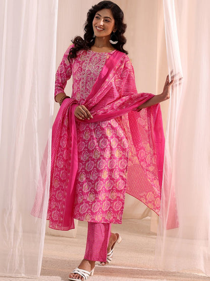 Women Ethnic Motifs Printed Regular Kurta with Trousers & With Dupatta