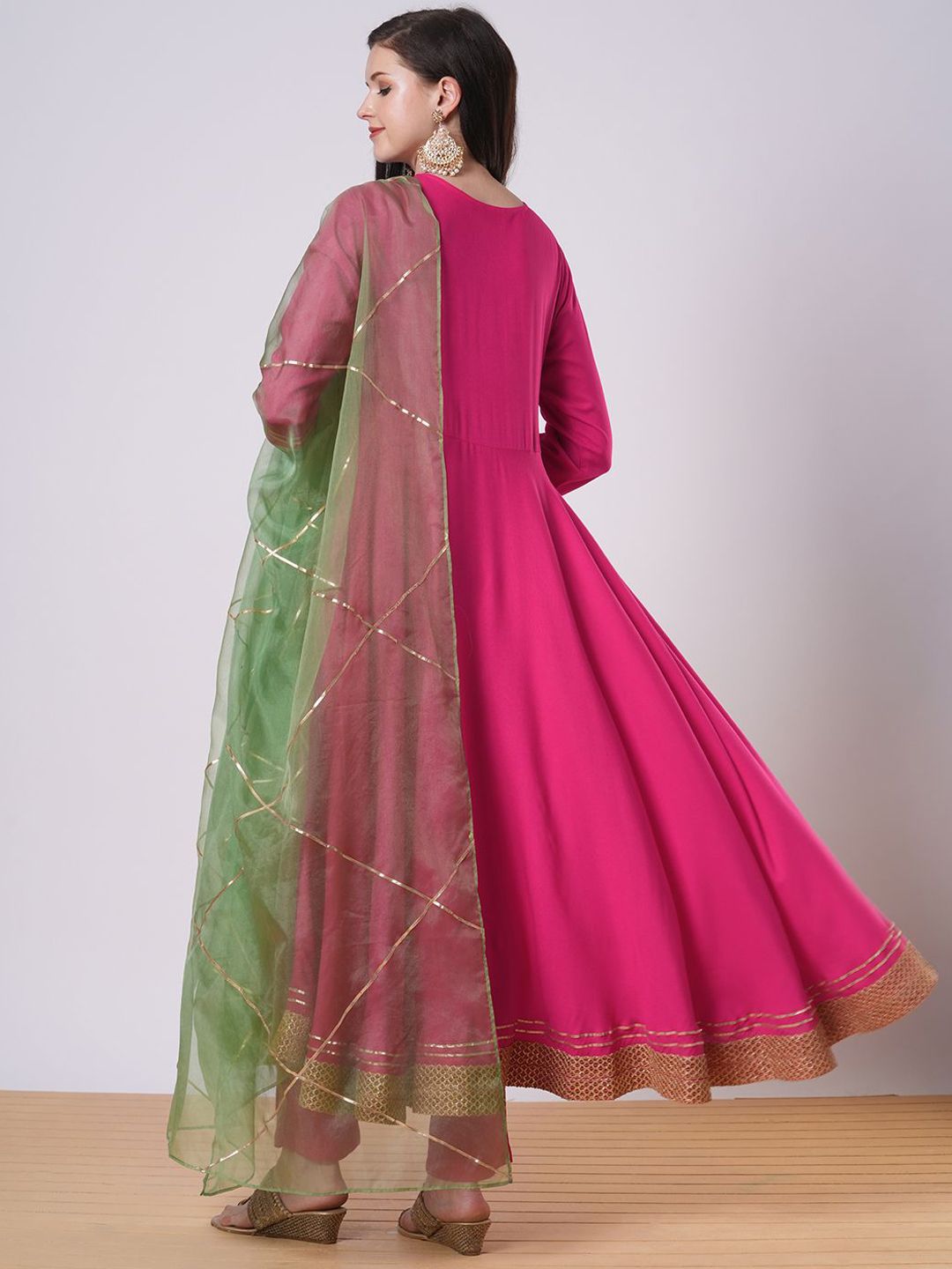 Dhiyona KL Gotta Patti Sweetheart Neck Anarkali Kurta With Trousers And Dupatta