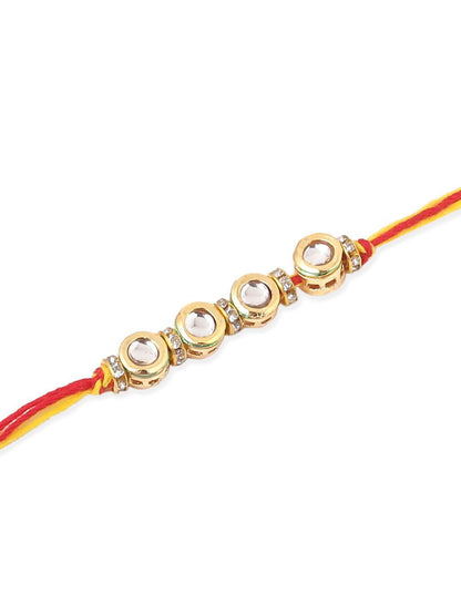 Dhiyona Men Set Of 2 Multicolor Kundan Thread Rakhi With Roli Chawal Chandan Mishri