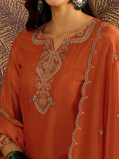 Dhiyona SN Zari Sequence Cording Embroidered Kurta With Palazzo And Dupatta
