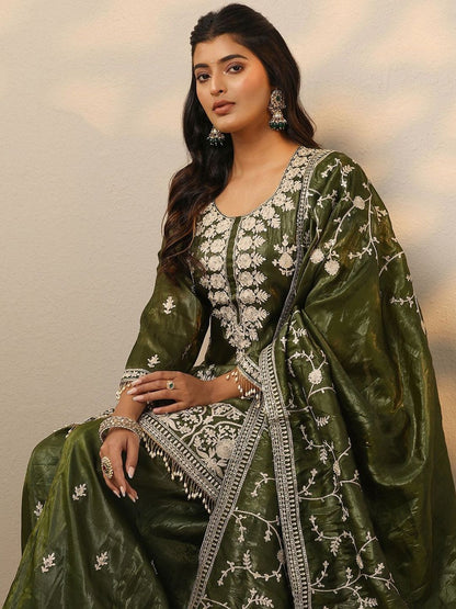 Dhiyona LL Women Ethnic Motifs Embroidered Regular Thread Work Kurta with Sharara & Dupatta