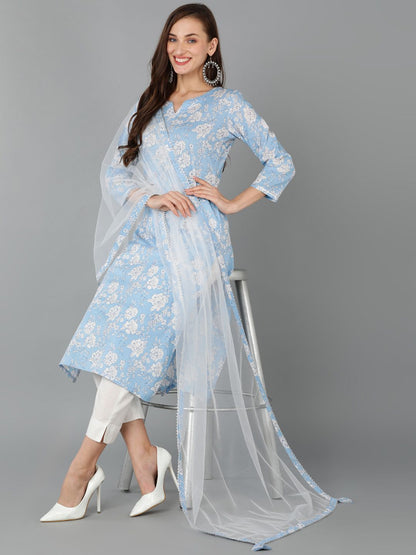 Dhiyona KL Women Floral Printed Kurta with Trousers & Dupatta