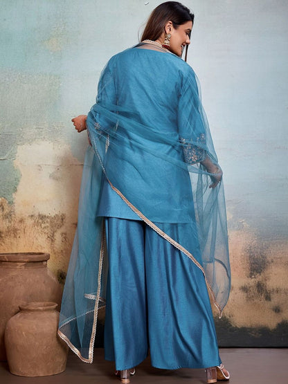 Dhiyona HOP Embroidered V-Neck Kurti Sharara & Dupatta