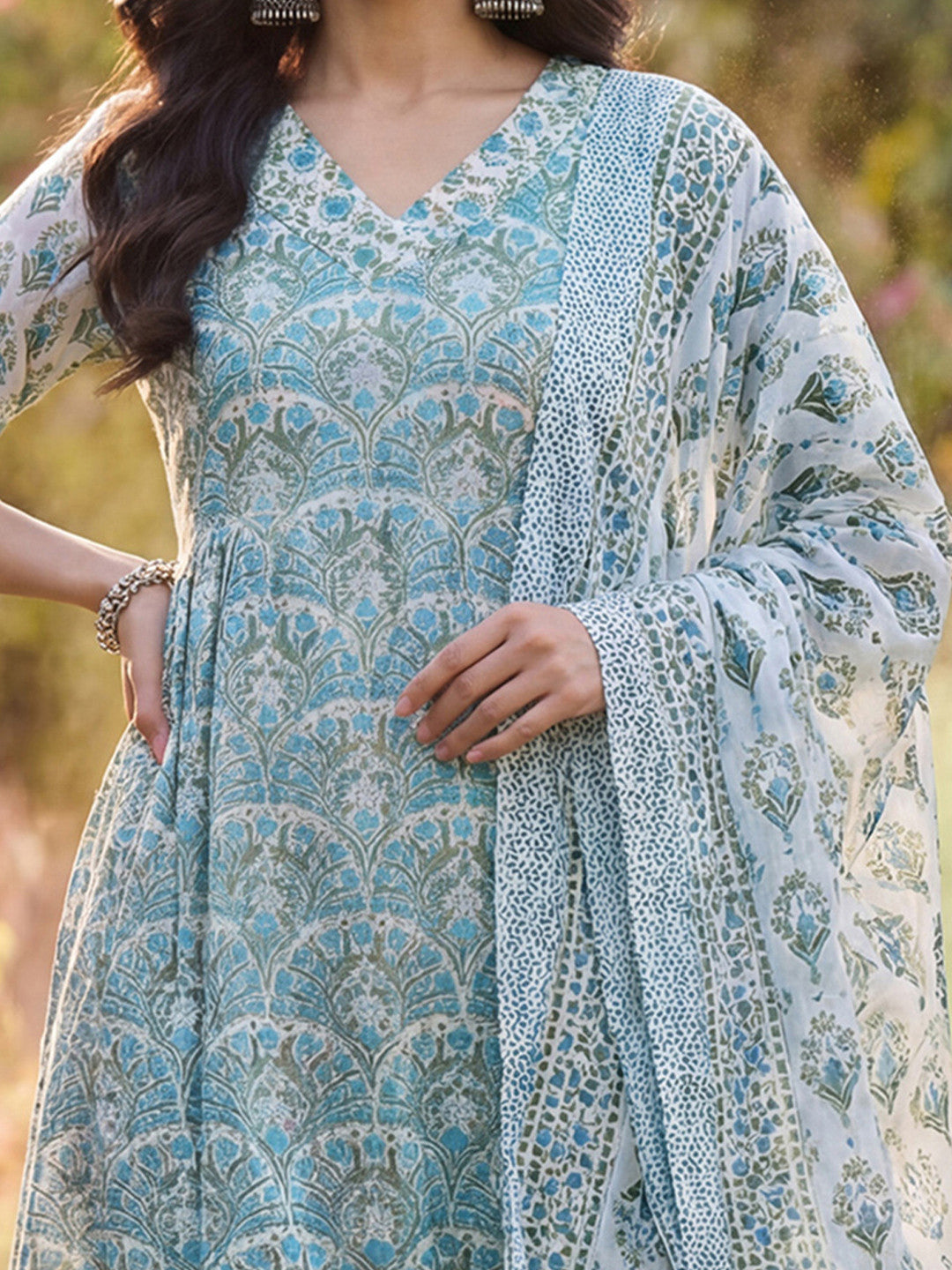 Women Ethnic Motifs Printed Regular Pure Cotton Kurta with Trousers & With Dupatta