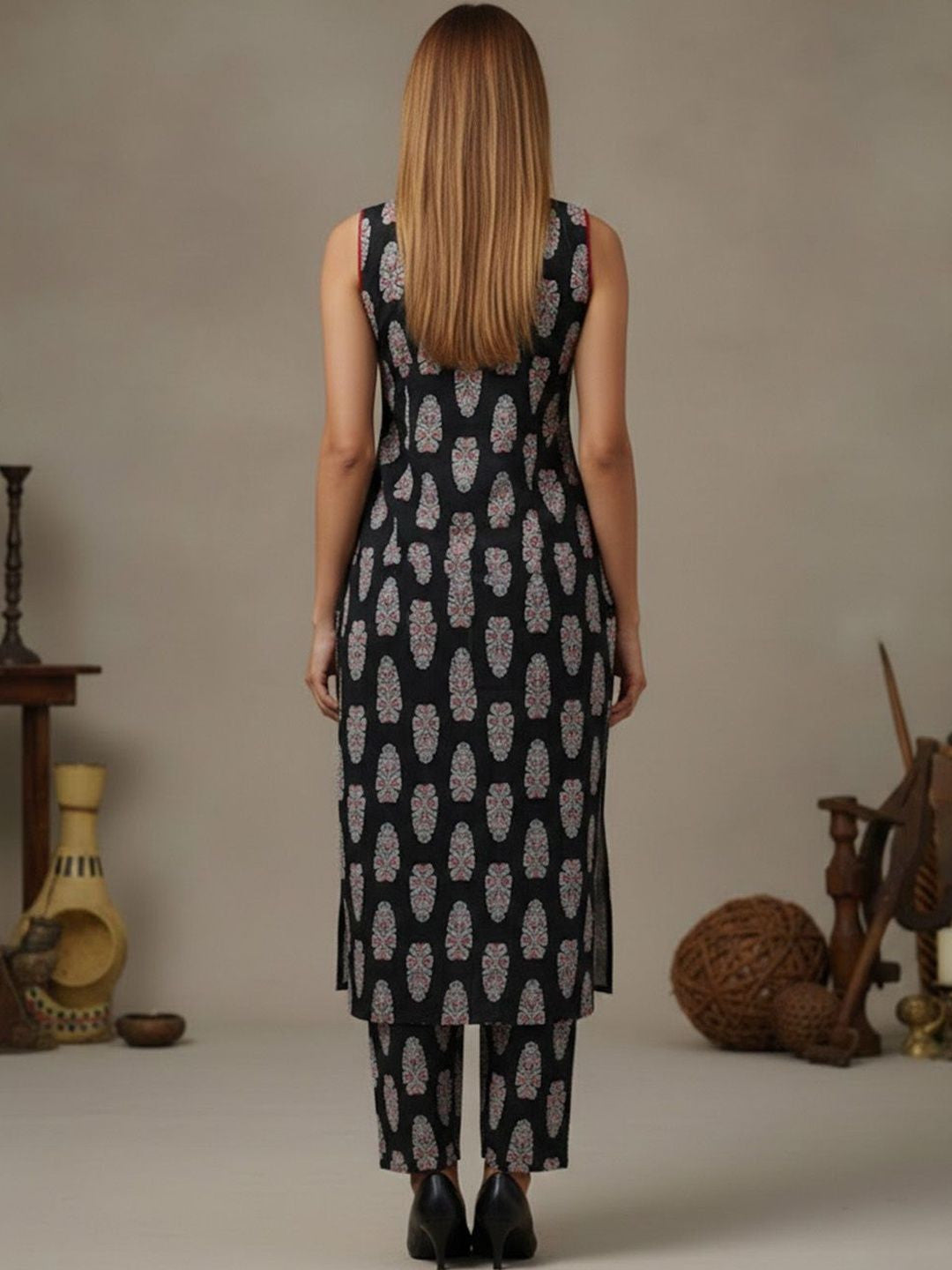 Printed Pure Cotton Round Neck Straight Kurta & Trousers With Dupatta