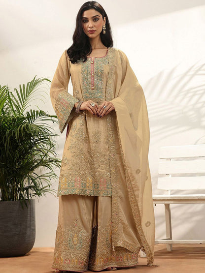 Dhiyona LL Women Ethnic Motifs Embroidered Regular Kurta with Palazzos & With Dupatta