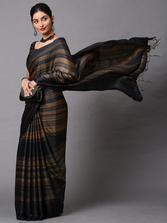 Women's Poly Georgette Black Solid Designer Saree With Blouse Piece