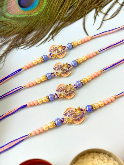 Dhiyona 4pcs Purple Stone Beaded Thread Rakhi