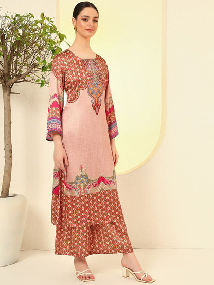Floral Printed Round Neck Straight Kurta With Palazzos