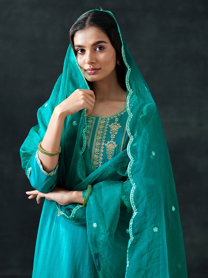 Women Ethnic Motifs Yoke Design Regular Kurta with Trousers & Dupatta